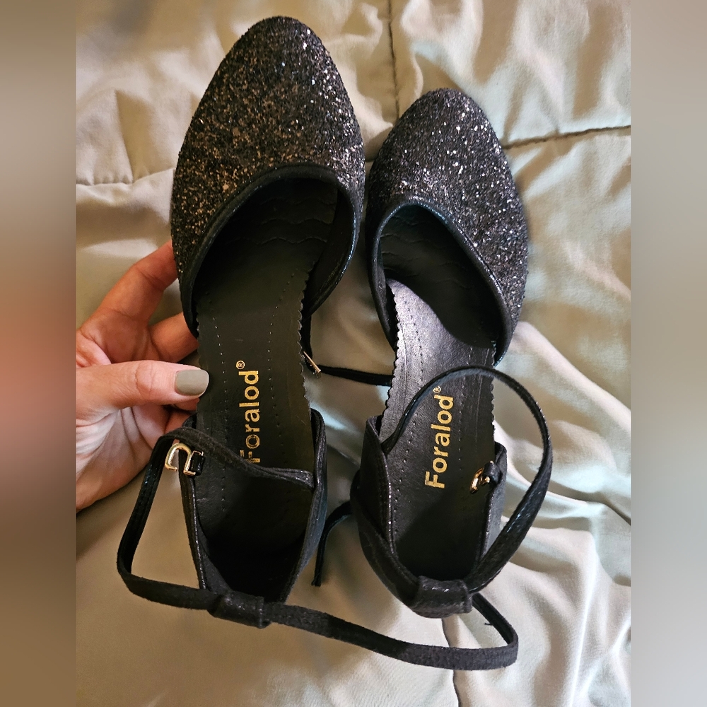 Women's Black Sparkle Flats